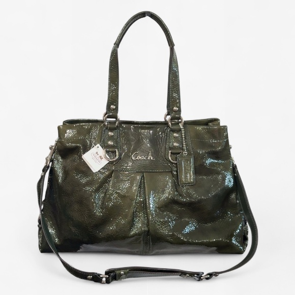 Coach Ashley Olive Green Patent Leather Carryall Shoulder Bag - NEW $398 - Picture 1 of 9